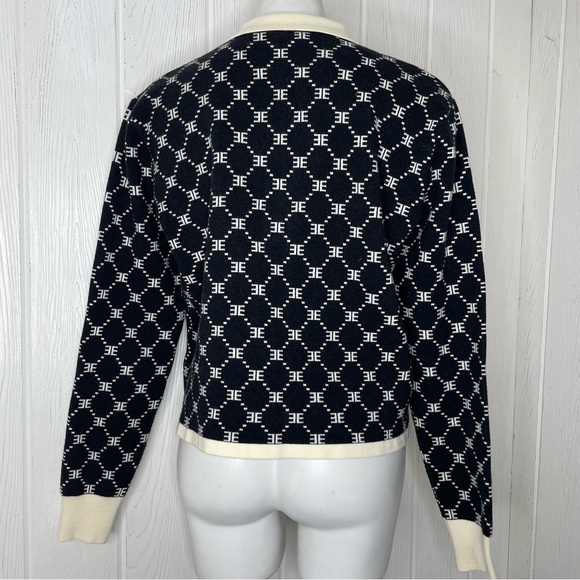 Ell And Emm Monogram Knit Sweater M Black Ivory Collared Quarter Button EE - Picture 4 of 11